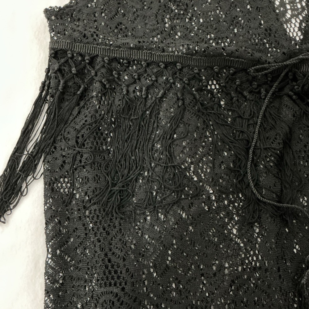 Black Lace Fringe Long Vest Boho Festival Duster Whimsygoth Oversized Med. Plus - Picture 7 of 13